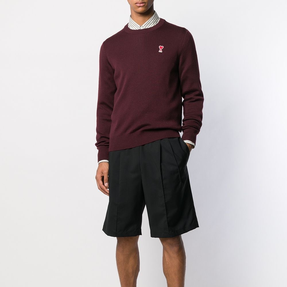 Ami Paris Ami De Coeur Crewneck Sweater in Burgundy